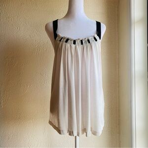 Elegant Cream Club Monaco Tank Top with Black Ribbon Accents Size M